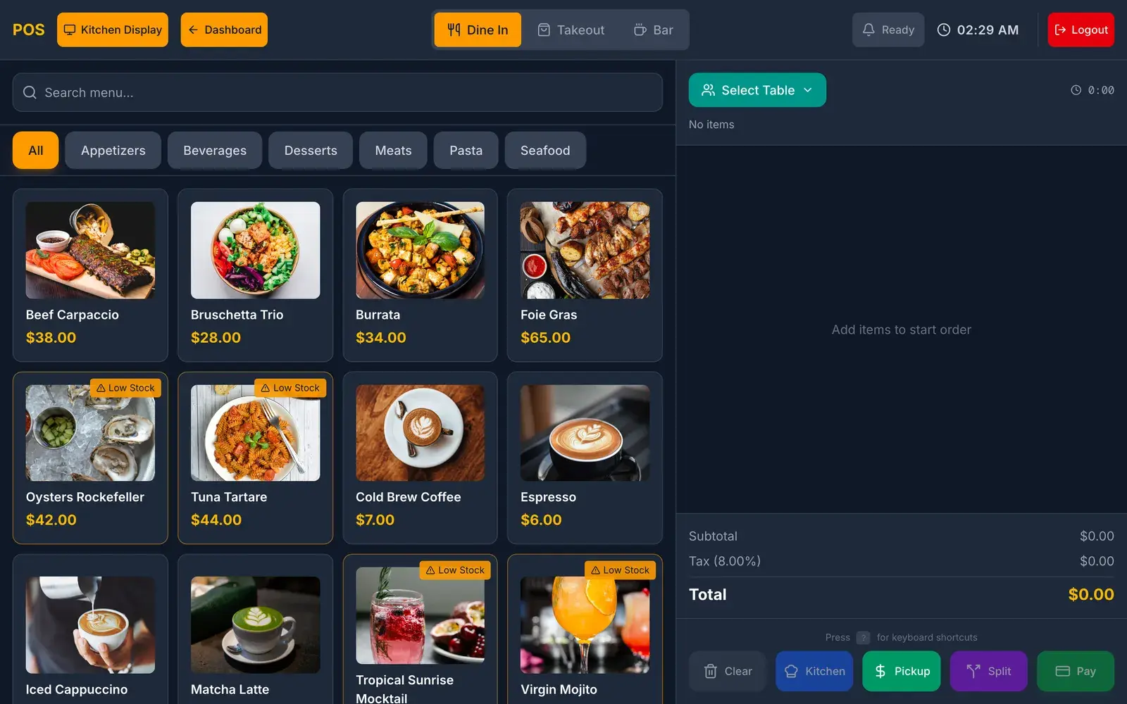 POINT OF SALE — screen from the flagship restaurant management platform