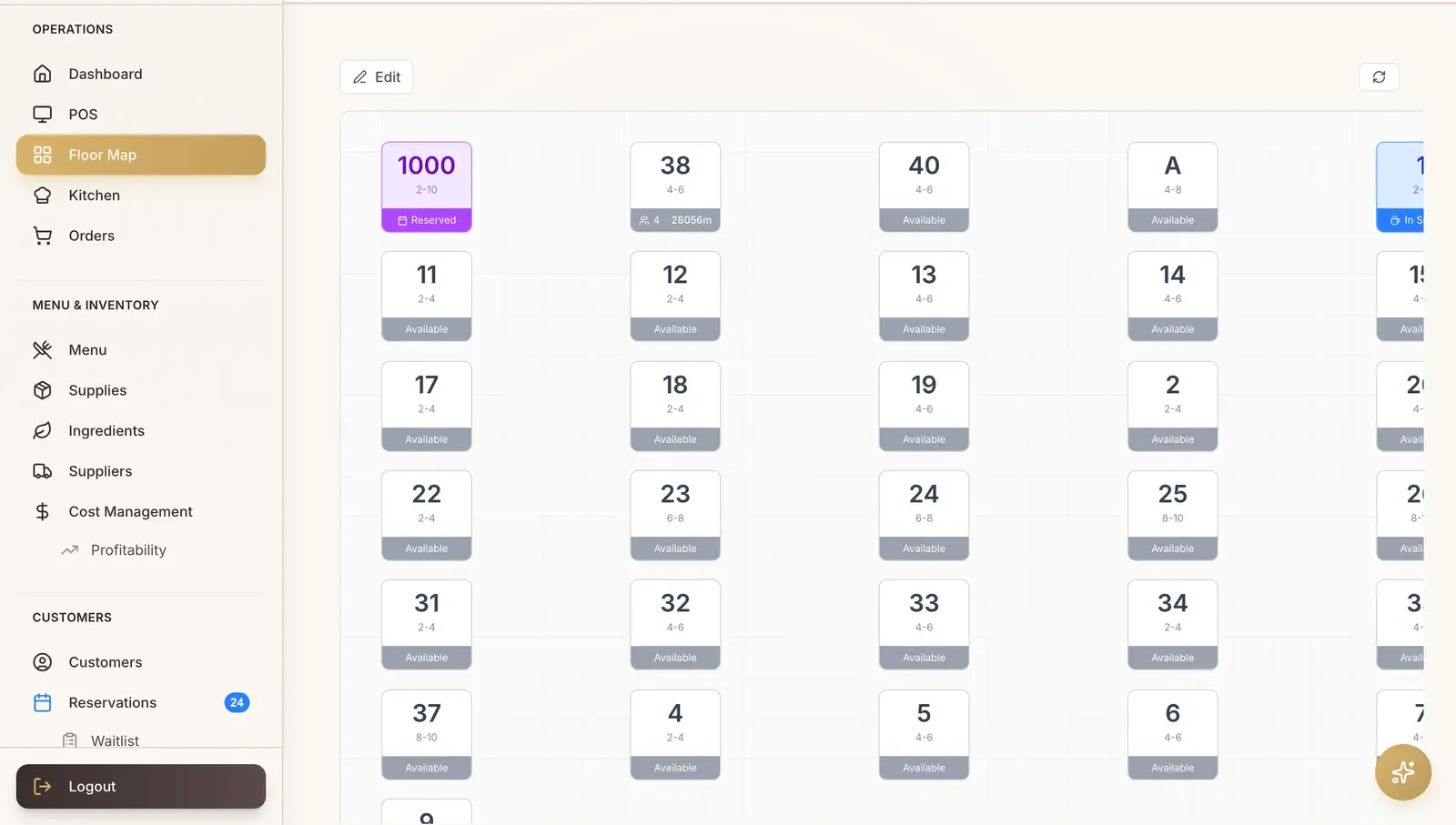 FLOOR MAP — screen from the flagship restaurant management platform